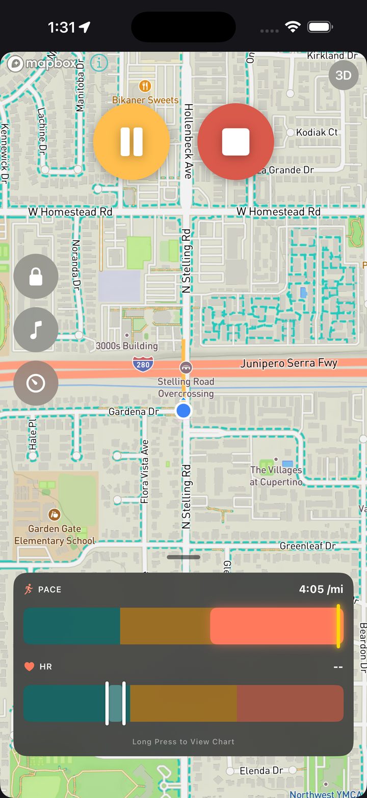 A live outdoor session in Kardiacs with the route on the map and the ride controls