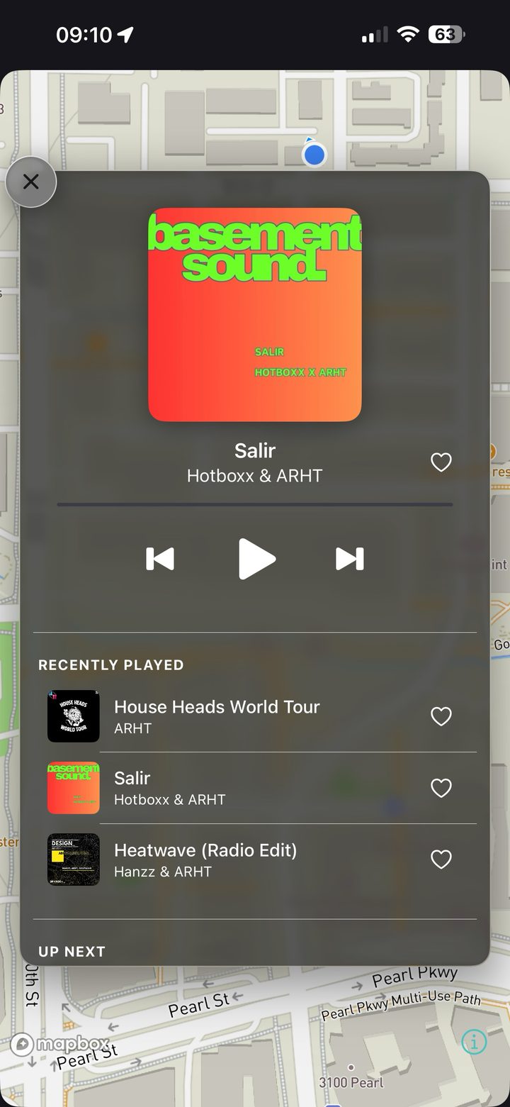 Now playing in Kardiacs, with recently played tracks and the rest of the queue