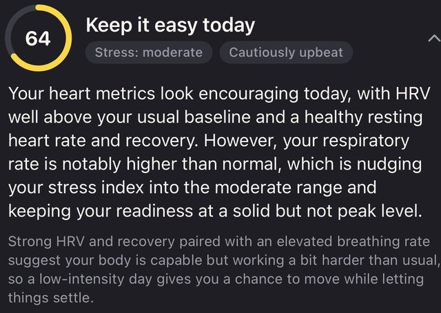 A daily readiness recommendation based on recent sleep and stress