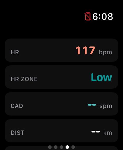 Live heart rate, zone, cadence and distance on Apple Watch