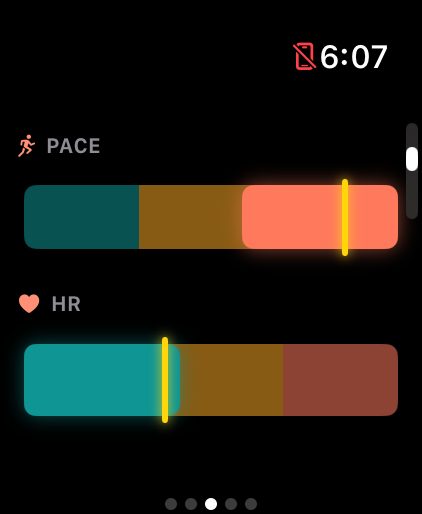 Live pace and heart-rate zone bars on Apple Watch